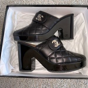 CHANEL Black Quilted Clogs